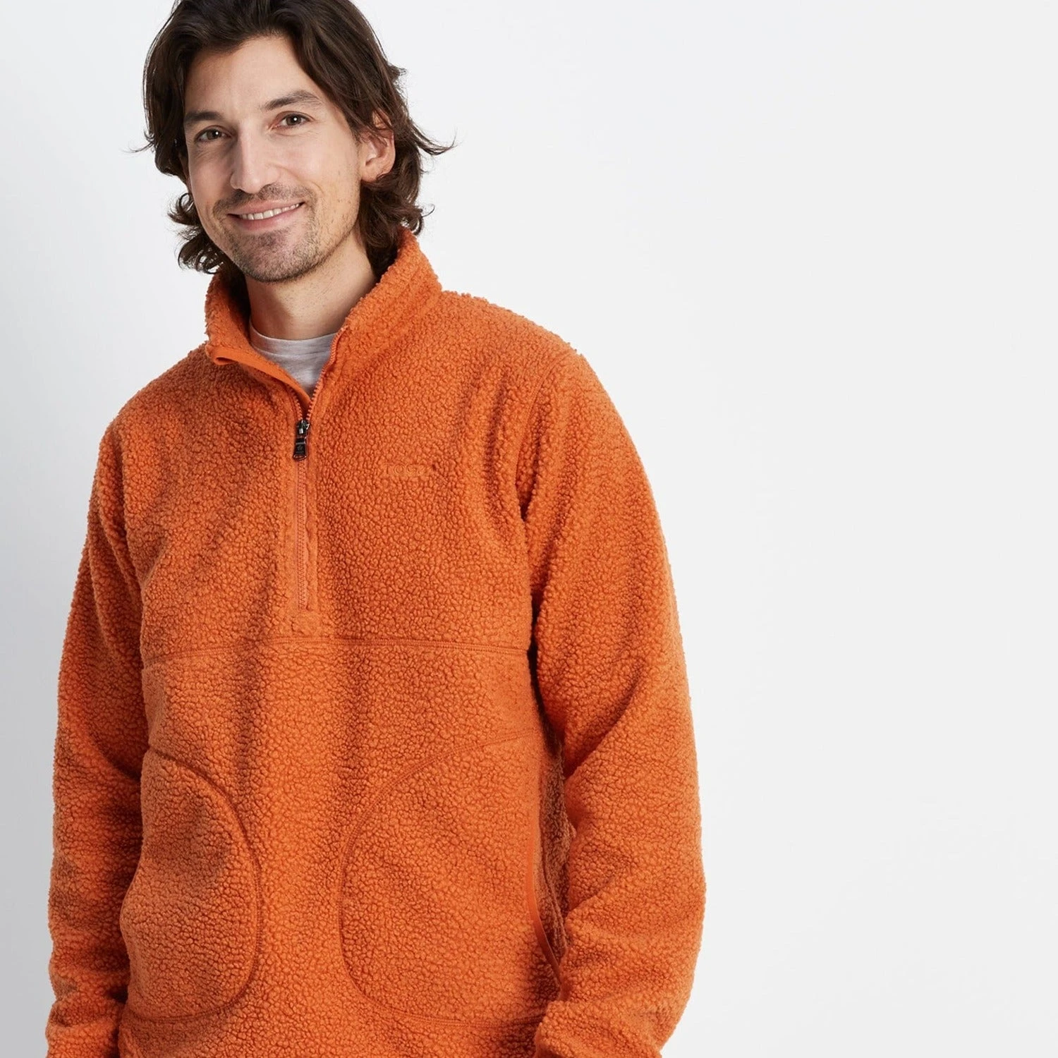 Adams Mens Sherpa Half Zip Fleece - Dark Orange - Image 2