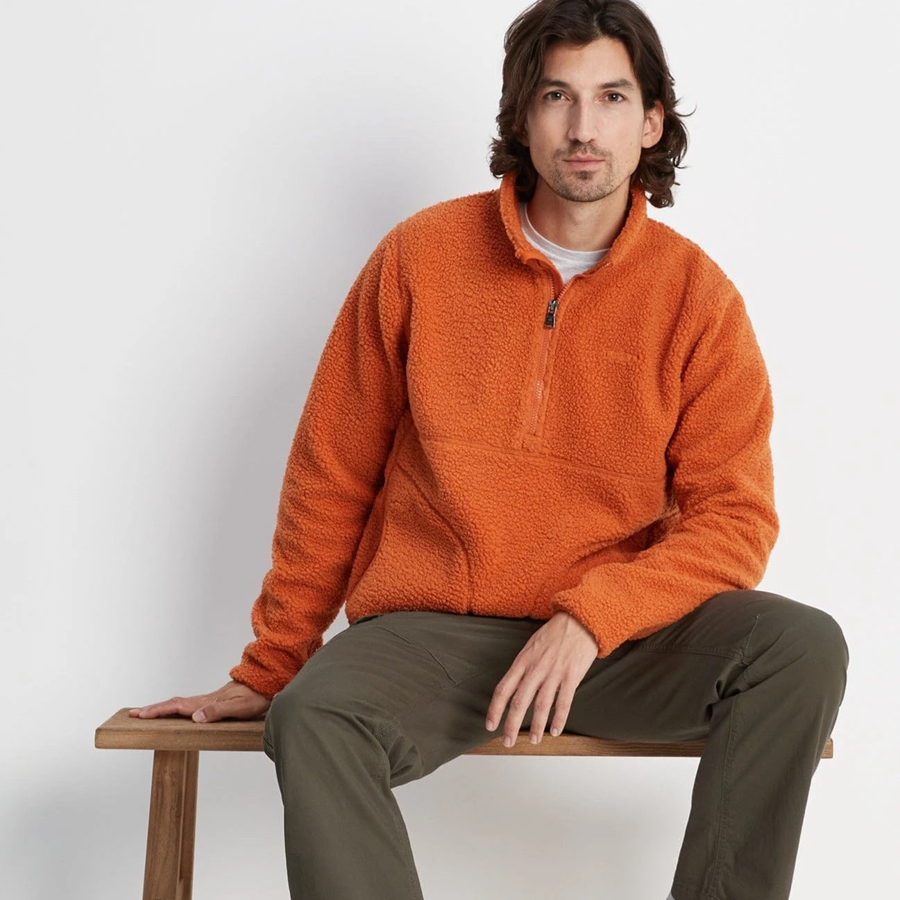 Adams Mens Sherpa Half Zip Fleece - Dark Orange - Image 5