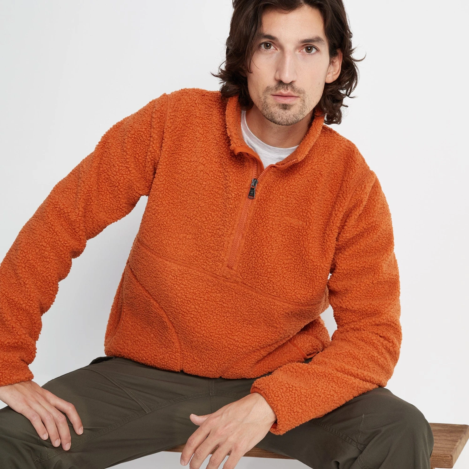 Adams Mens Sherpa Half Zip Fleece - Dark Orange