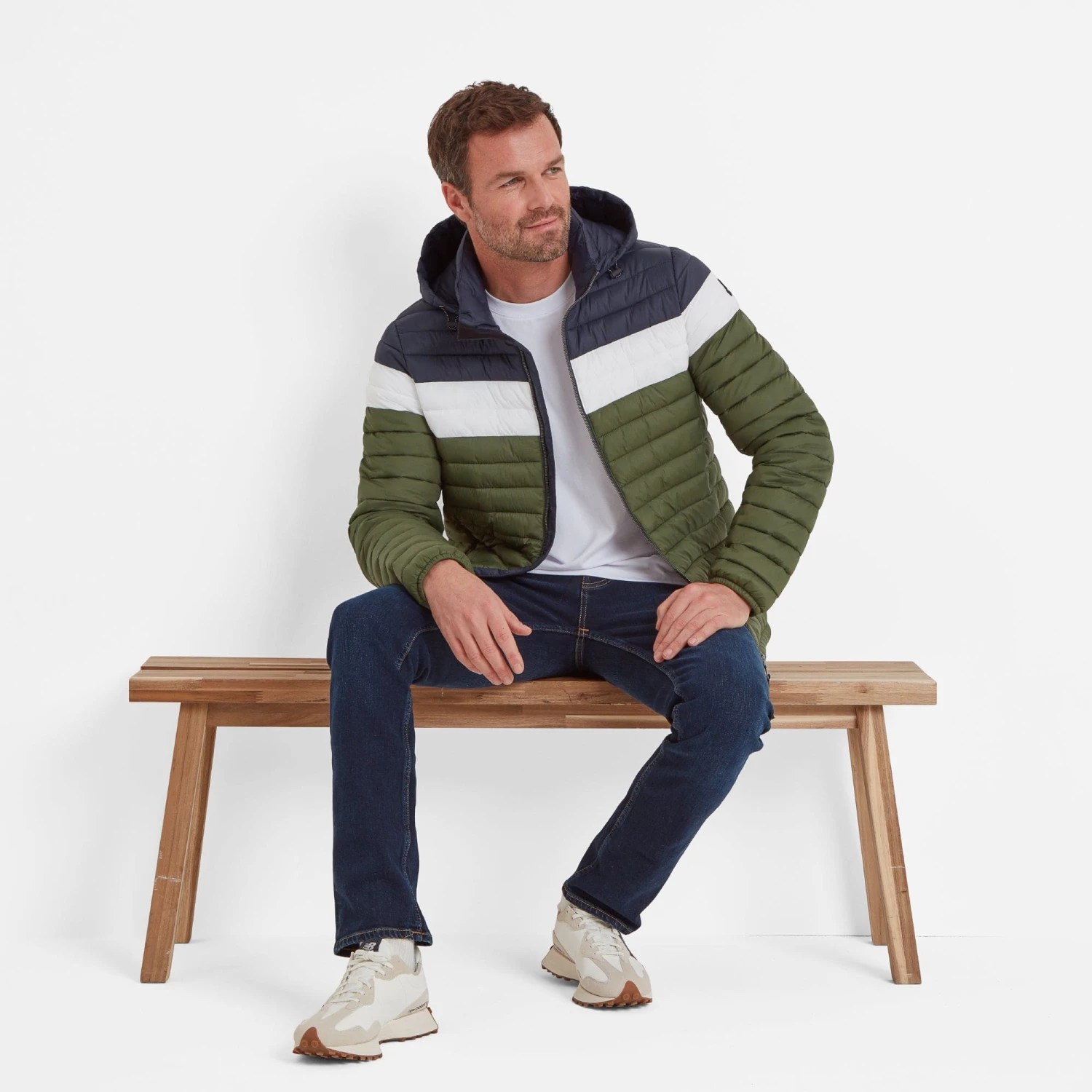 Bowburn Mens Padded Jacket - Khaki/Steel Blue - Image 4