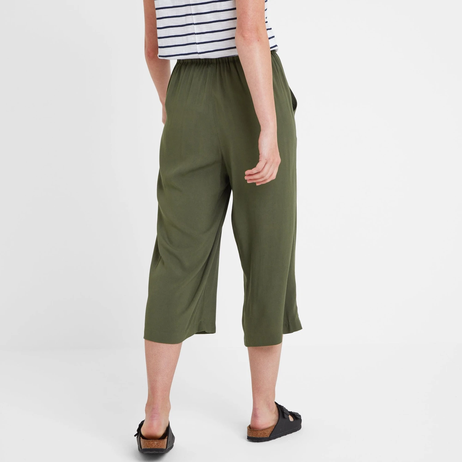 Cassie Womens Wide Leg Cropped Trousers - Khaki - Image 2