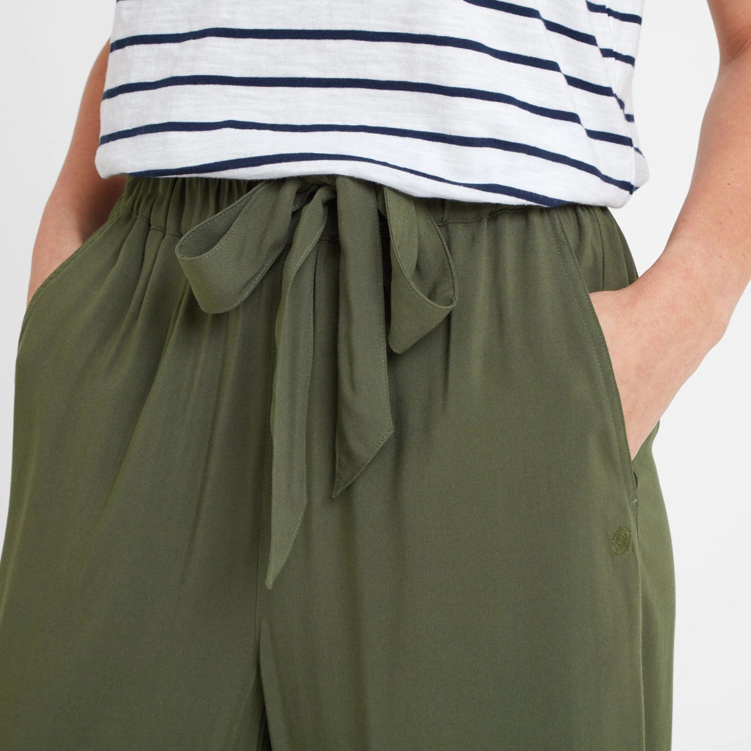 Cassie Womens Wide Leg Cropped Trousers - Khaki - Image 6