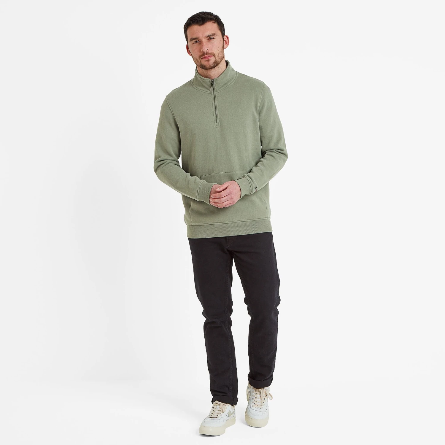 Dorian Mens Quarter Zip Sweat - Faded Khaki - Image 2