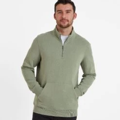 Dorian Mens Quarter Zip Sweat - Faded Khaki