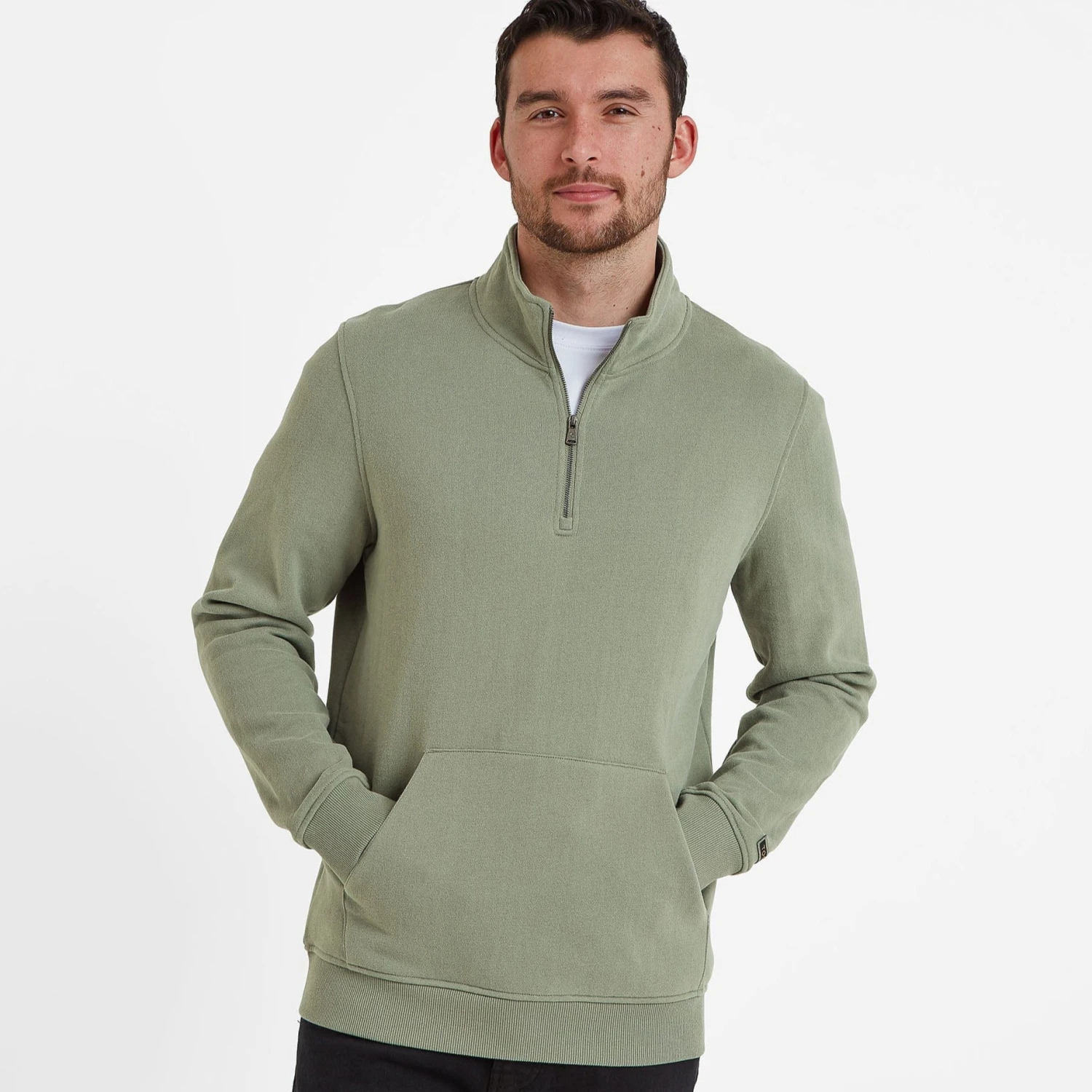 Dorian Mens Quarter Zip Sweat - Faded Khaki