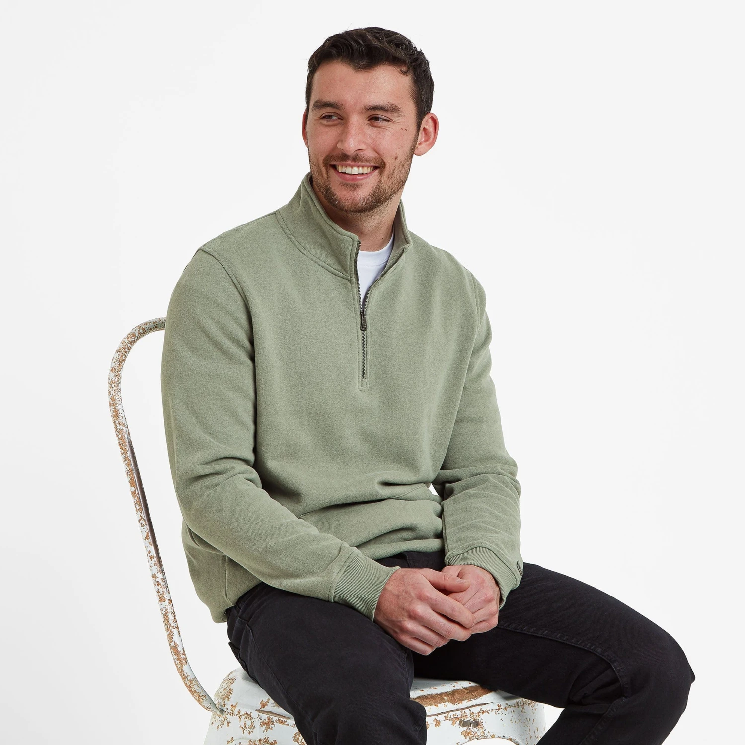 Dorian Mens Quarter Zip Sweat - Faded Khaki - Image 4