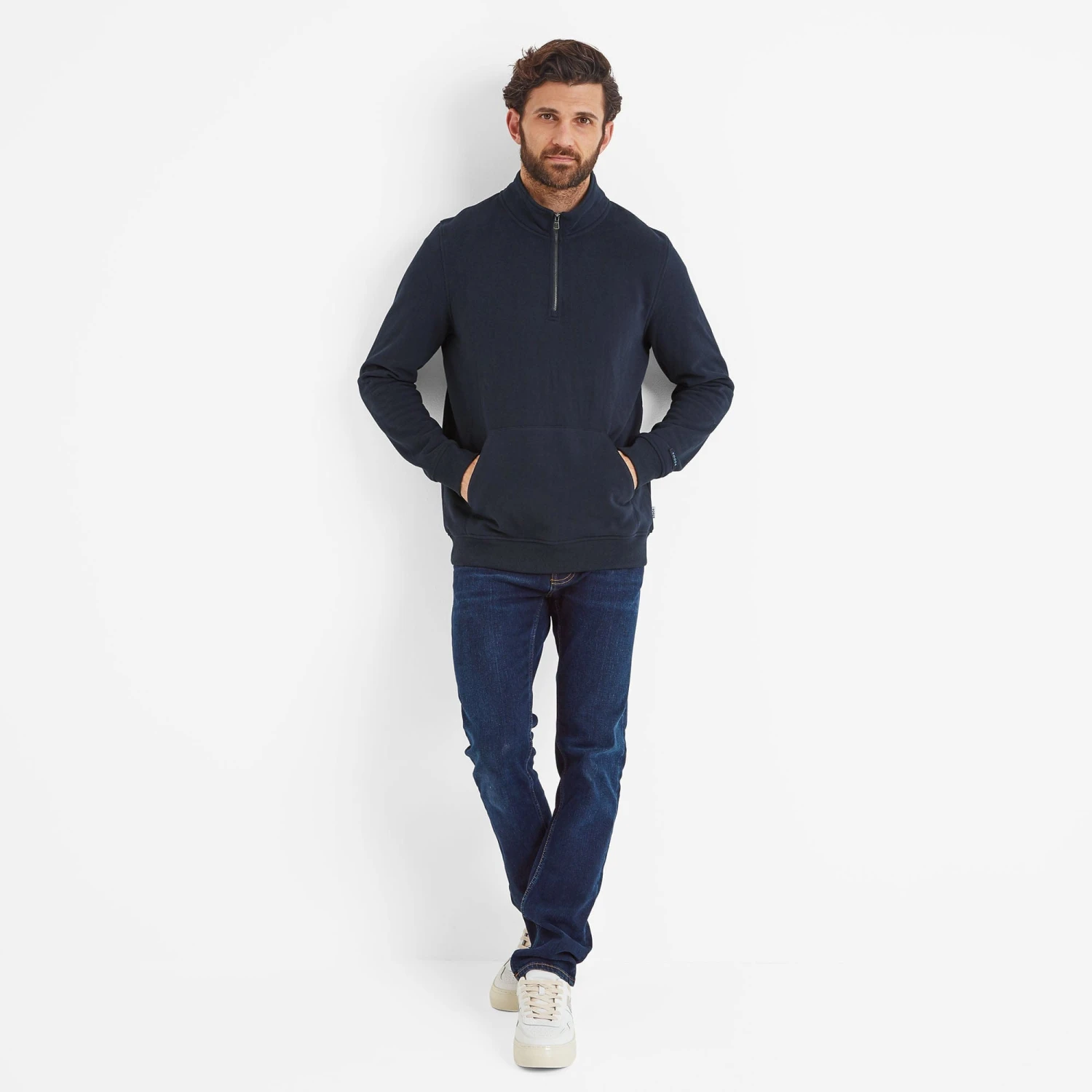 Dorian Mens Quarter Zip Sweat - Dark Indigo - Image 2