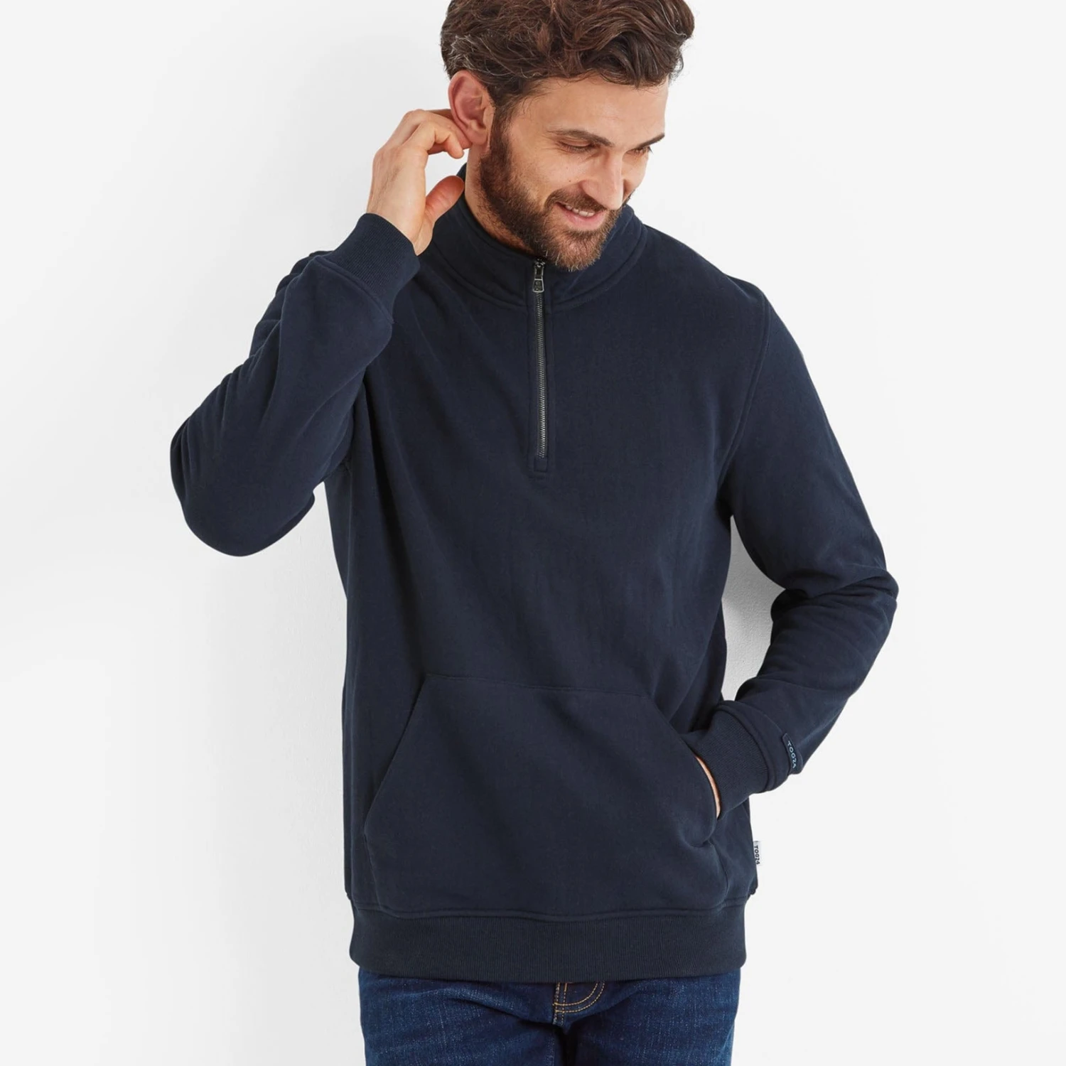 Dorian Mens Quarter Zip Sweat - Dark Indigo