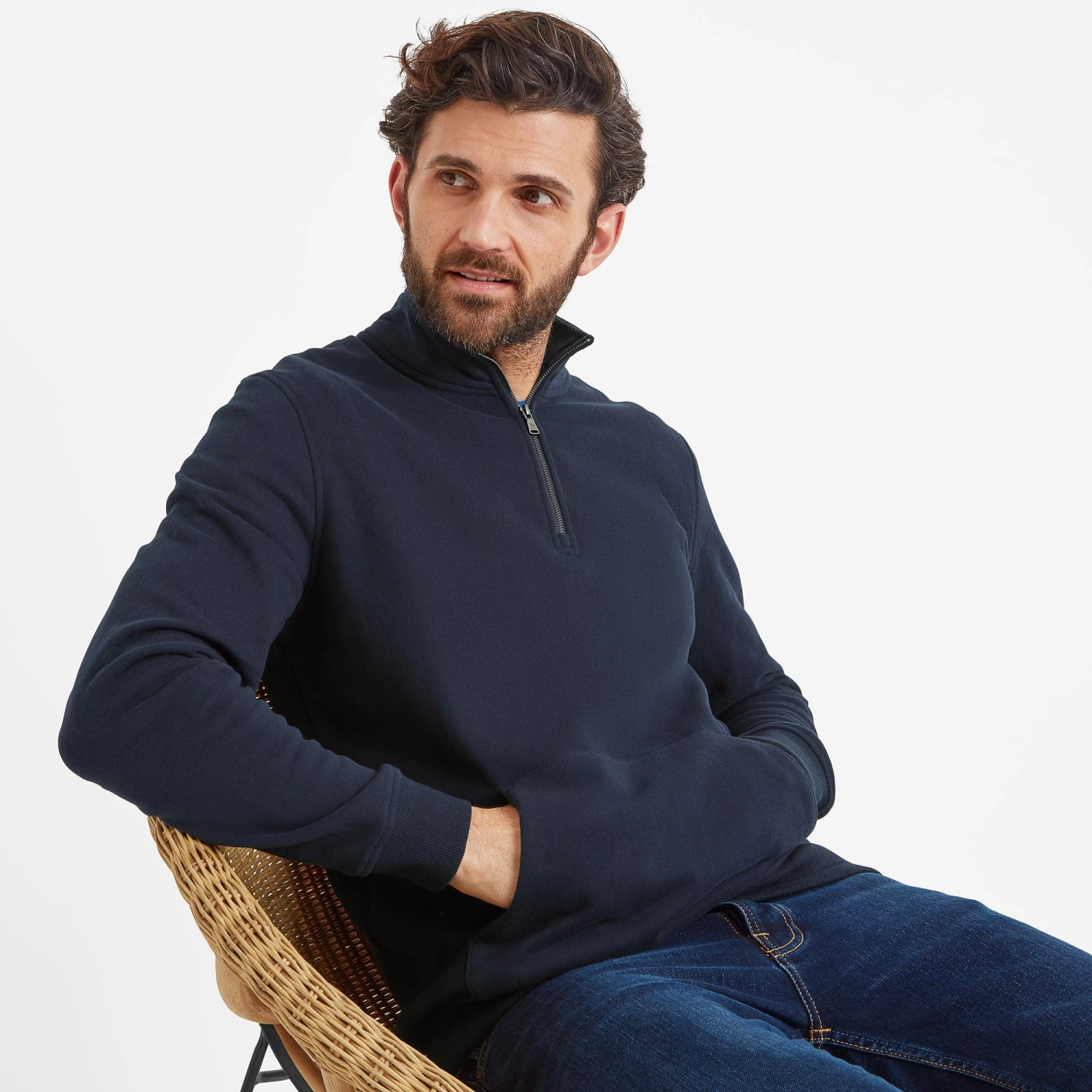 Dorian Mens Quarter Zip Sweat - Dark Indigo - Image 4