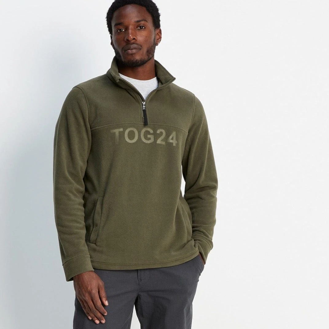 Drewery Mens Quarter Zip Fleece - Khaki - Image 2