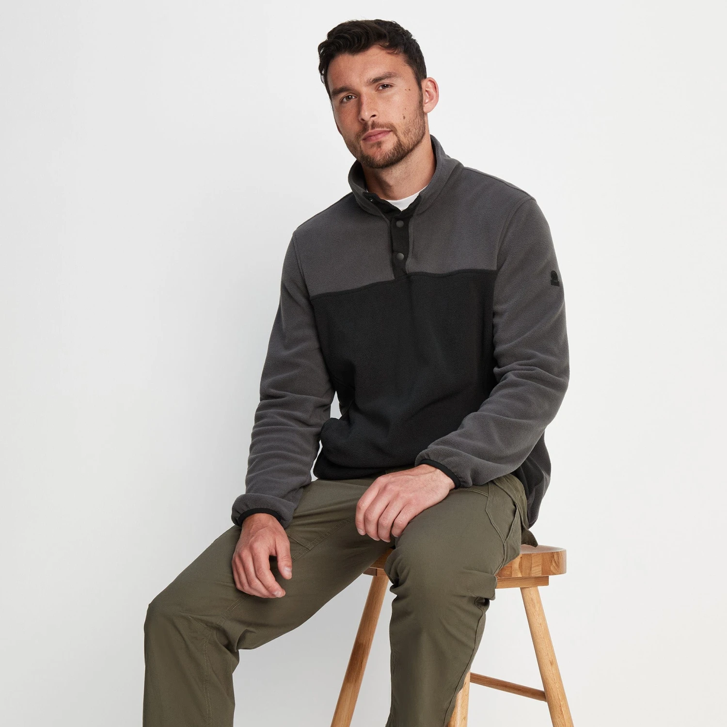 Farlow Mens Press Stud Neck Fleece - Black - Image 6