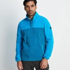 Farlow Mens Press Stud Neck Fleece - Peacock Blue