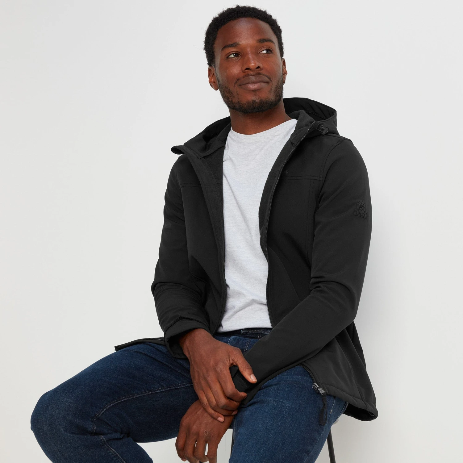 Feizor Mens Shower Resistant Softshell Hooded Jacket - Black - Image 2