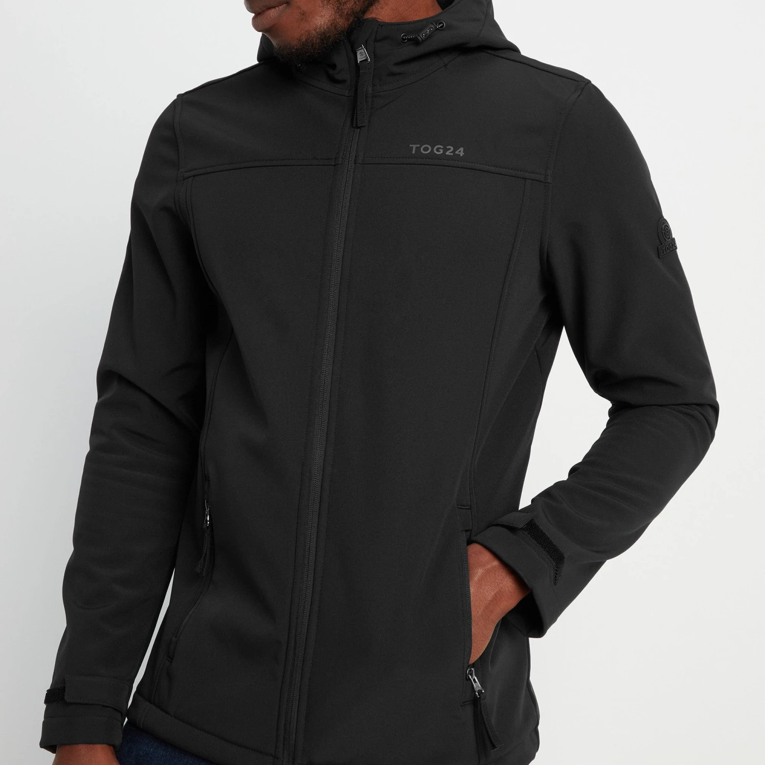 Feizor Mens Shower Resistant Softshell Hooded Jacket - Black - Image 5