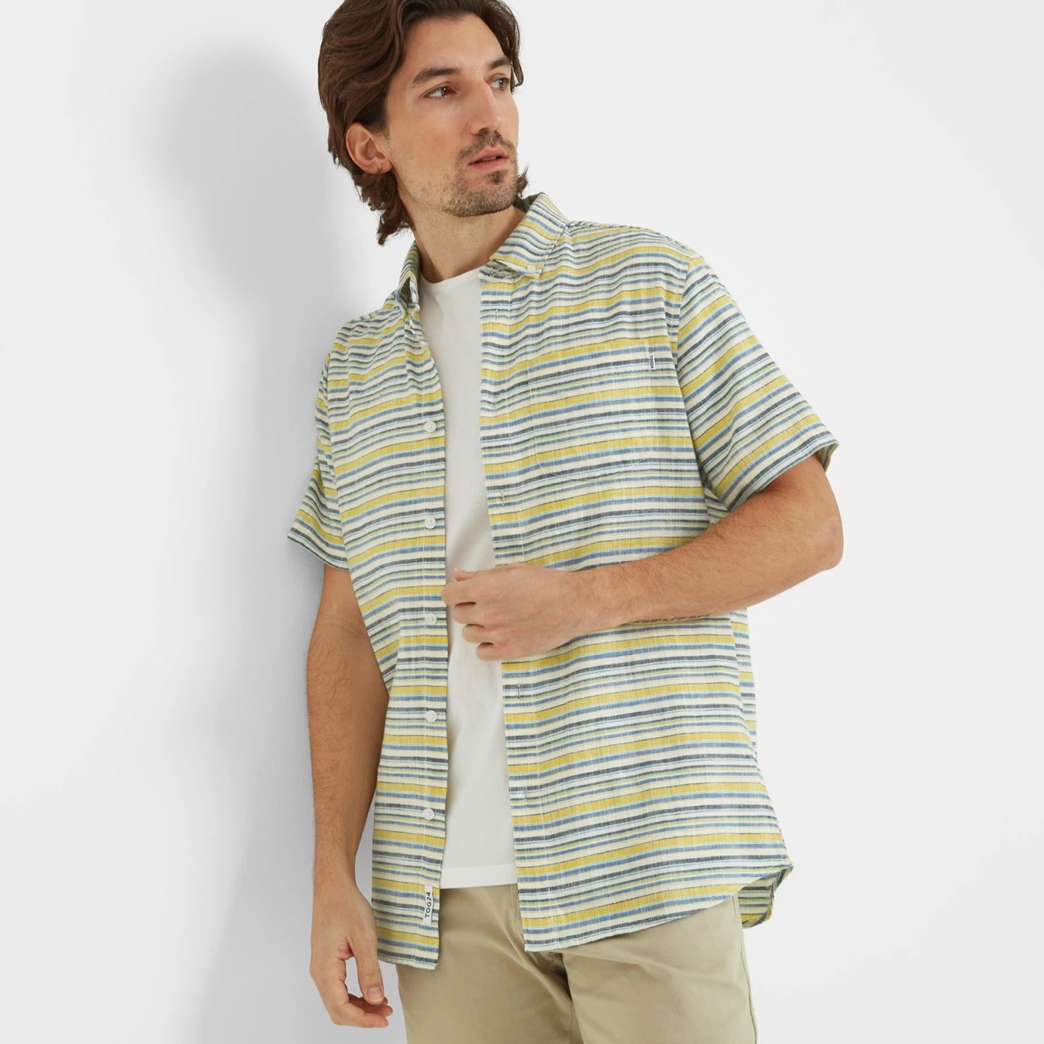 Harold Mens Short Sleeve Stripe Shirt - Aqua - Image 2