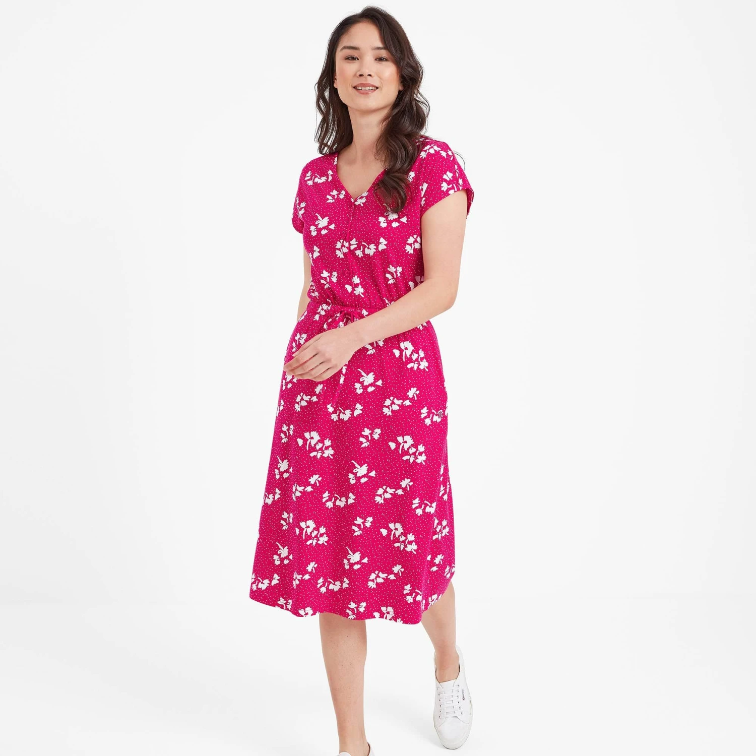 Heather Womens Midi Dress - Magenta Pink Floral - Image 3
