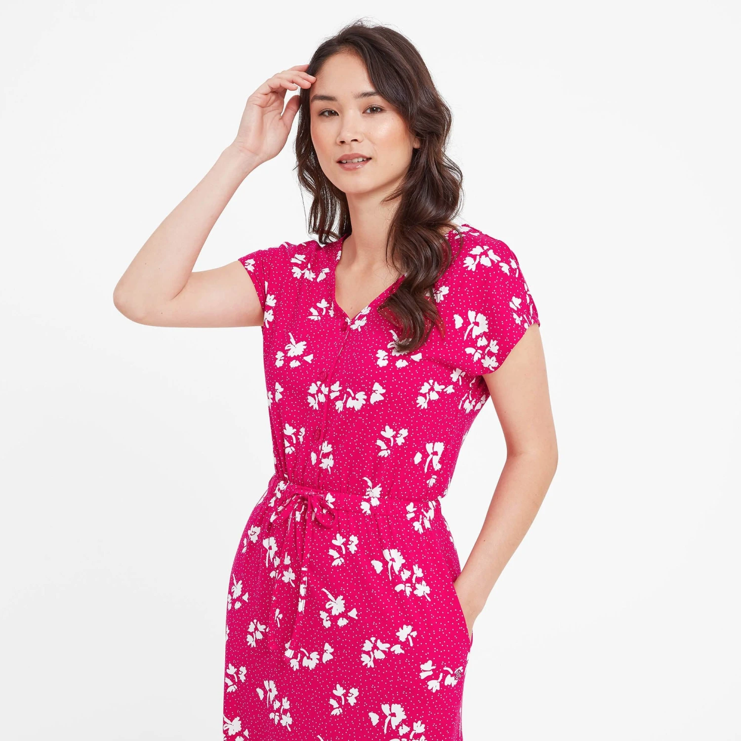 Heather Womens Midi Dress - Magenta Pink Floral - Image 5