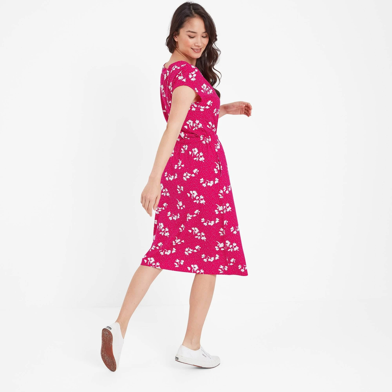 Heather Womens Midi Dress - Magenta Pink Floral - Image 4