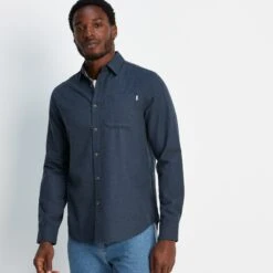 Markham Mens Flannel Long Sleeve Shirt - Dark Indigo Marl