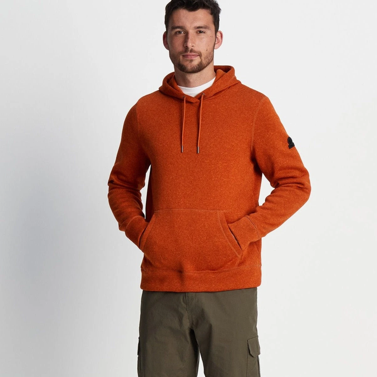Mosby Mens Knitlook Fleece Hoody - Dark Orange Marl - Image 2