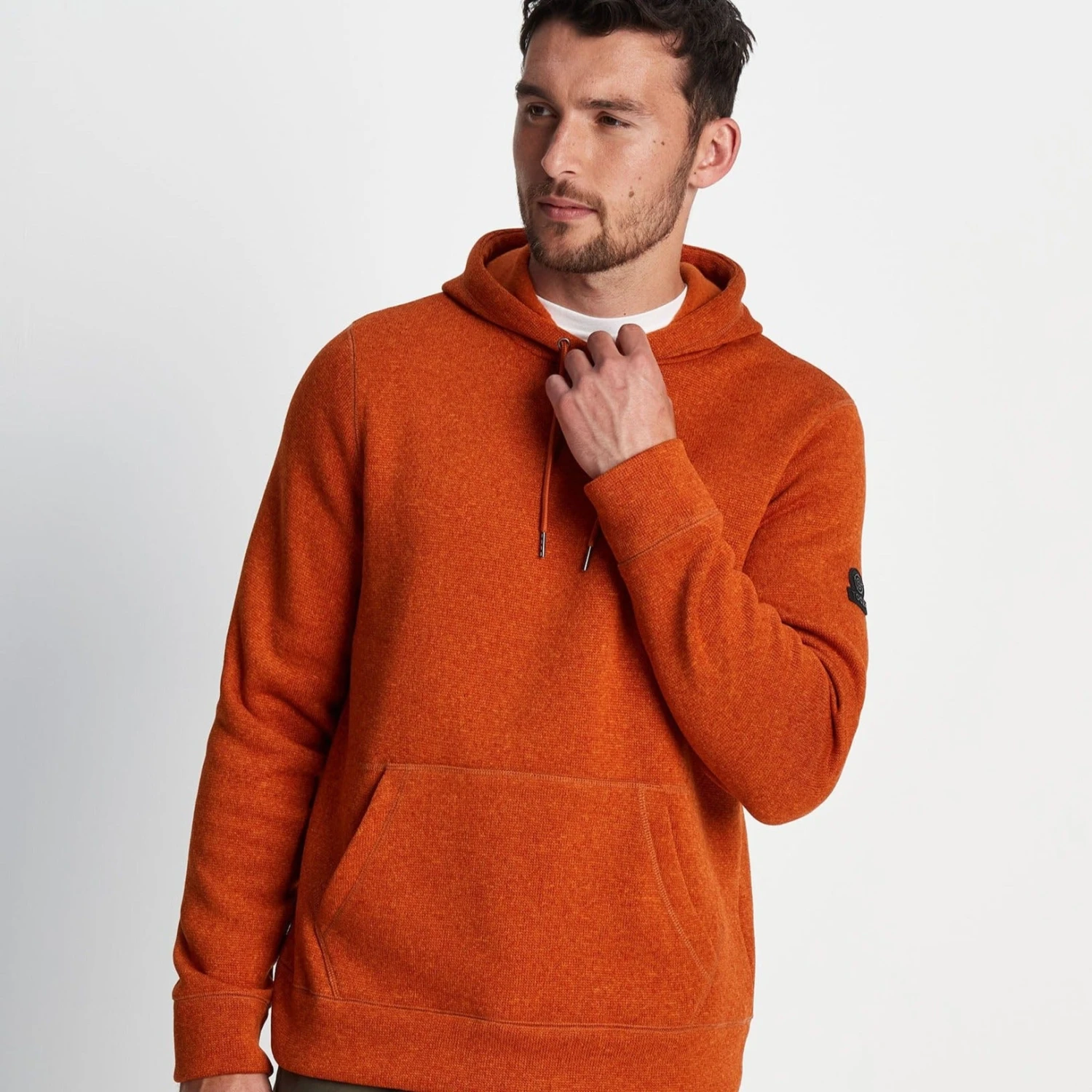 Mosby Mens Knitlook Fleece Hoody - Dark Orange Marl - Image 3