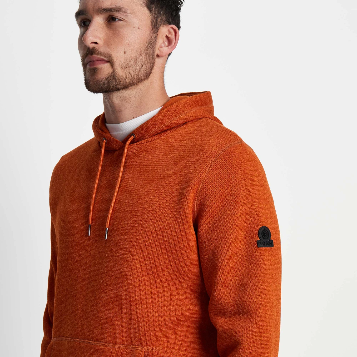 Mosby Mens Knitlook Fleece Hoody - Dark Orange Marl - Image 4