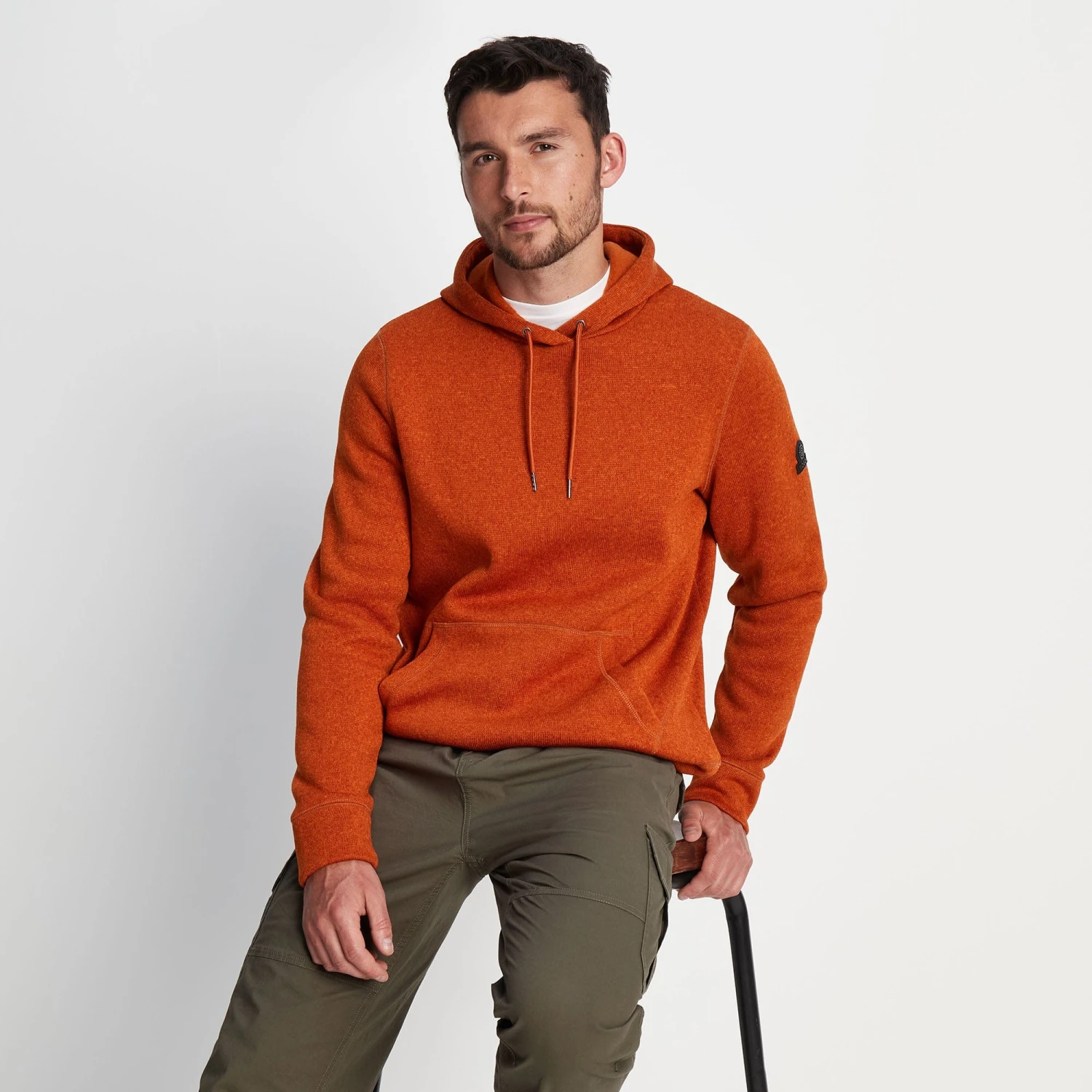 Mosby Mens Knitlook Fleece Hoody - Dark Orange Marl - Image 5