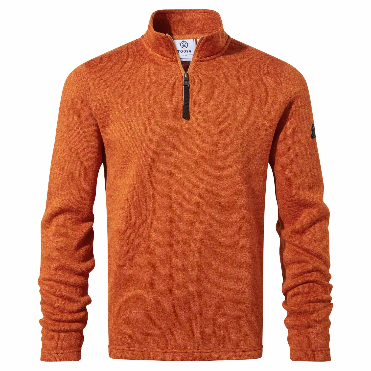 Pearson Mens Knitlook Quarter Zip Fleece - Dark Orange Marl - Image 3