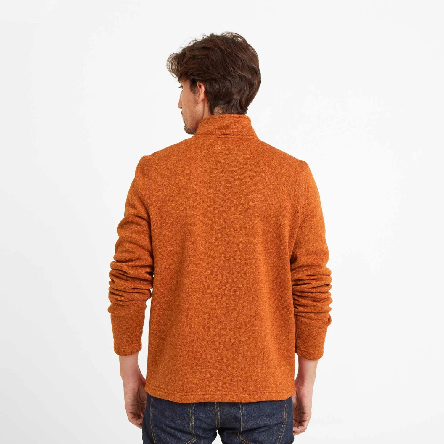 Pearson Mens Knitlook Quarter Zip Fleece - Dark Orange Marl - Image 4