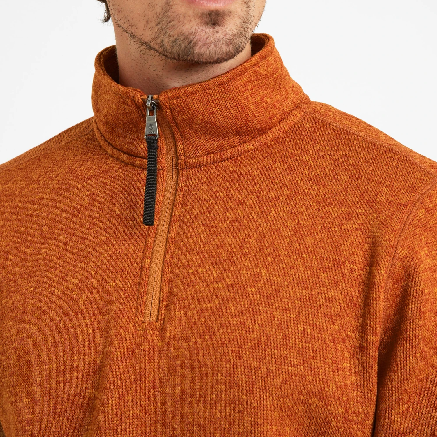 Pearson Mens Knitlook Quarter Zip Fleece - Dark Orange Marl - Image 6