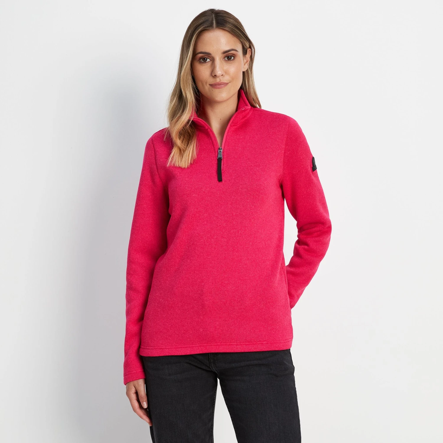 Pearson Womens Knitlook Quarter Zip Fleece - Magenta Pink Marl - Image 3