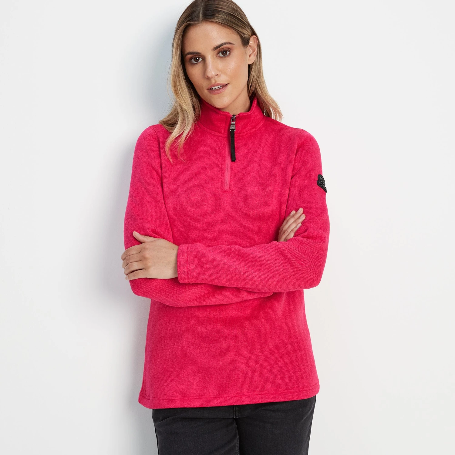 Pearson Womens Knitlook Quarter Zip Fleece - Magenta Pink Marl
