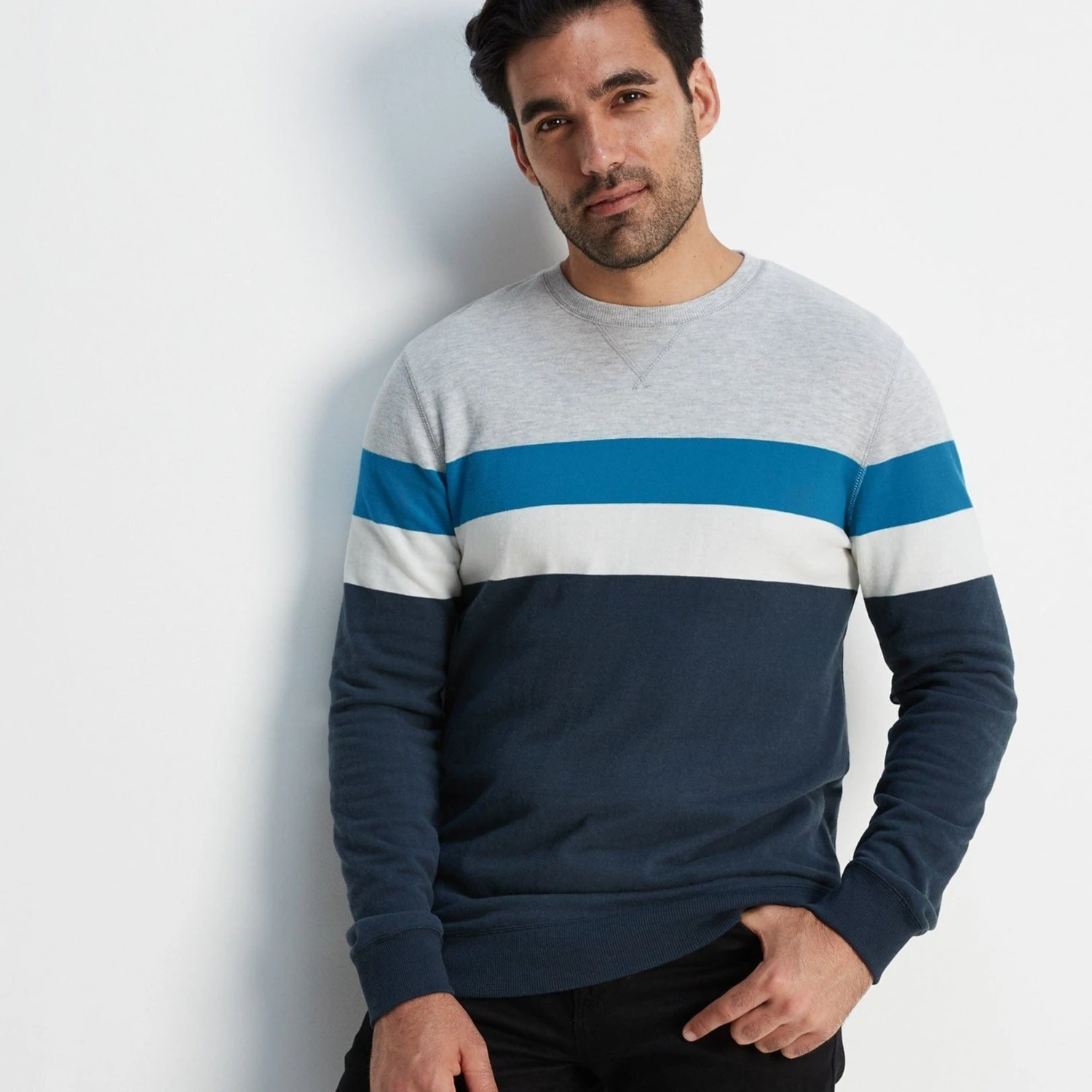 Reeth Mens Sweat - Peacock Blue/Dark Indigo