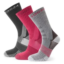 Wels 3Pack Womens Trek Socks - Black/Magenta Pink/Dark Grey Marl