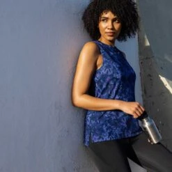 Curtin Womens Tech Vest - Ink Navy Leaf Print
