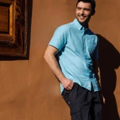 Dwaine Mens Short Sleeve Shirt - Aqua