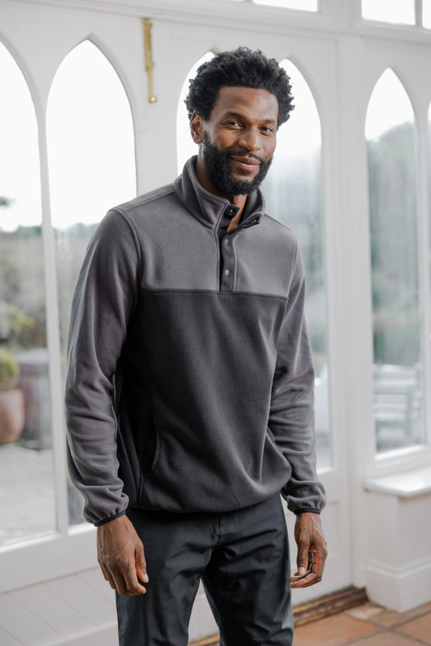 Farlow Mens Press Stud Neck Fleece - Black - Image 8