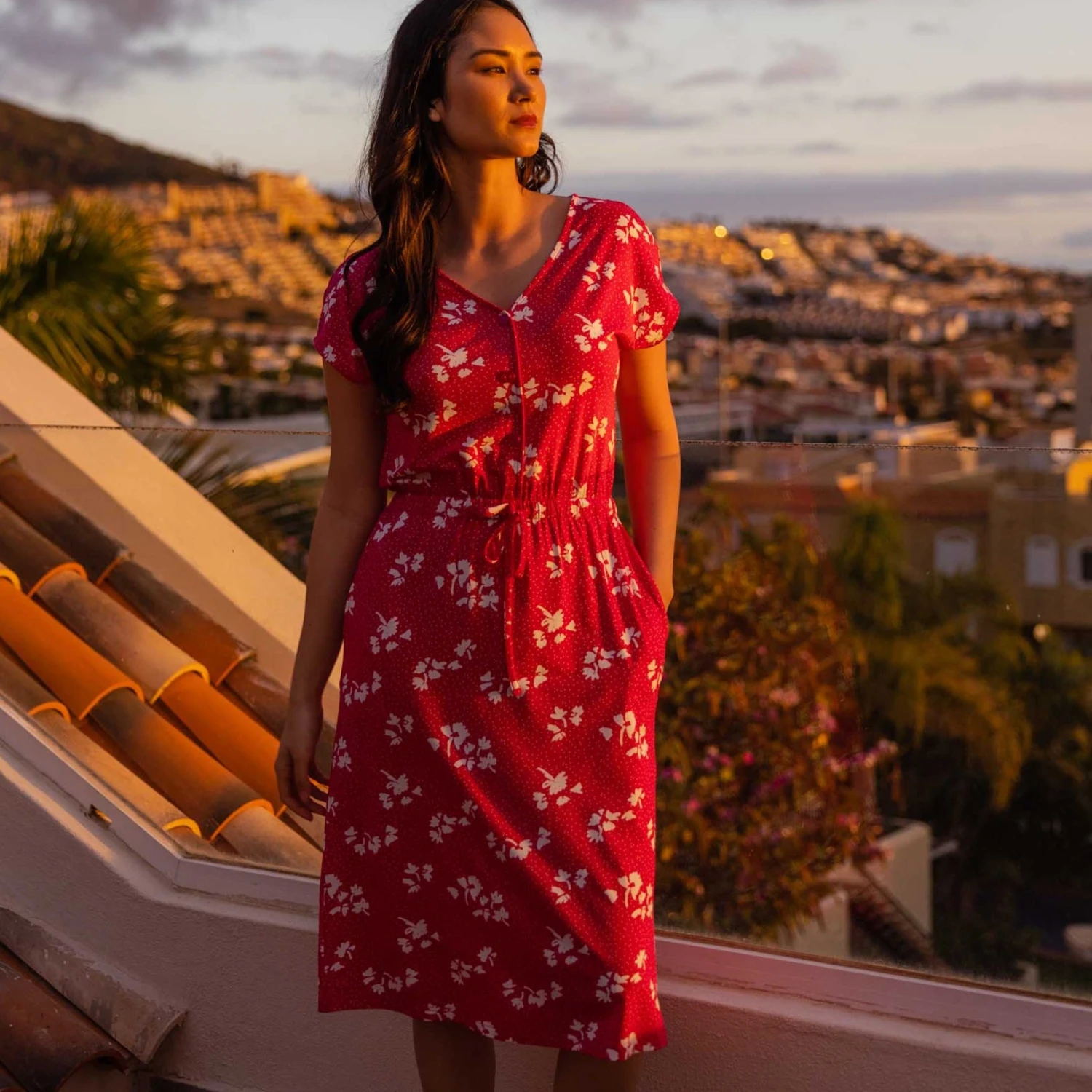 Heather Womens Midi Dress - Magenta Pink Floral - Image 2